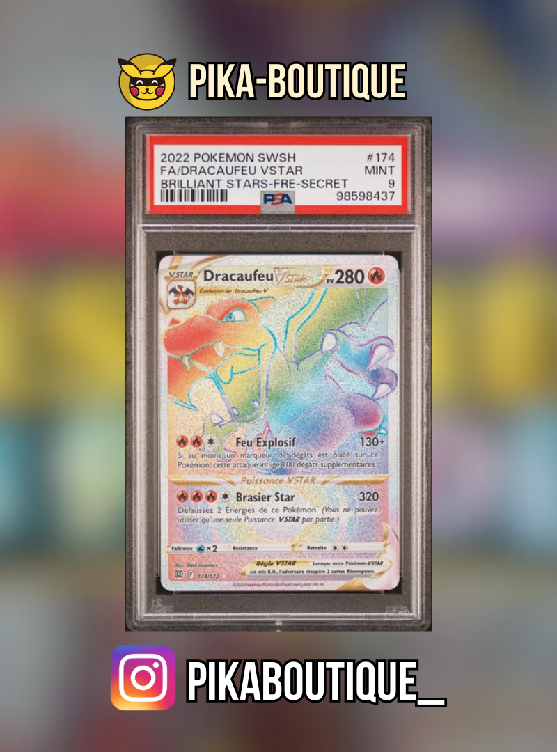 174 - PSA9 DRACAUFEU VSTAR RAINBOW - Carte gradée -