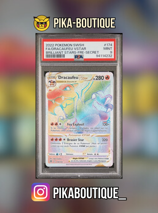 174 - PSA9  DRACAUFEU VSTAR RAINBOW- Carte gradée -